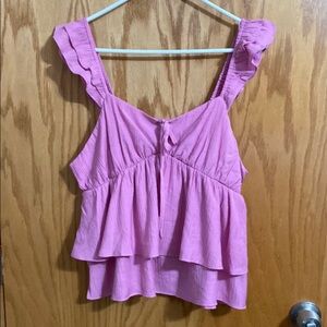 Very J Pink Flutter Sleeve Tiered Tank Top